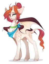 Size: 1920x2524 | Tagged: safe, artist:pvrii, derpibooru import, oc, hybrid, bat wings, female, giraffe pony, image, png, simple background, solo, transparent background, wings