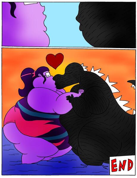 Size: 1024x1334 | Tagged: suggestive, artist:robot001, derpibooru import, sci-twi, twilight sparkle, kaiju, comic:godzilla beach, equestria girls, bbw, breasts, clothes, comic, commission comic, commissioner:giganticluv, fat, fat boobs, female, giantess, godzilla, godzilla (series), image, jpeg, macro, one-piece swimsuit, sci-twilard, ssbbw, swimsuit, twilard sparkle