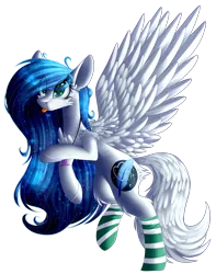 Size: 2172x2761 | Tagged: safe, artist:mediasmile666, derpibooru import, oc, unofficial characters only, pegasus, pony, :p, clothes, female, image, jewelry, mare, pendant, png, simple background, socks, solo, spread wings, striped socks, tongue out, transparent background, wings