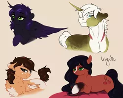 Size: 2500x2000 | Tagged: safe, artist:inyah, derpibooru import, oc, oc:avilius, oc:cecilia, oc:cherry, oc:galaxia, unofficial characters only, alicorn, pegasus, pony, unicorn, alicorn oc, doodle, female, glass, horn, image, male, mare, png, scar, small wings, stallion, wine glass, wings