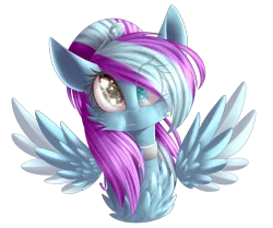 Size: 2680x2238 | Tagged: safe, artist:mediasmile666, derpibooru import, oc, unofficial characters only, pegasus, pony, bust, choker, female, image, mare, png, ponytail, simple background, solo, spread wings, transparent background, wings