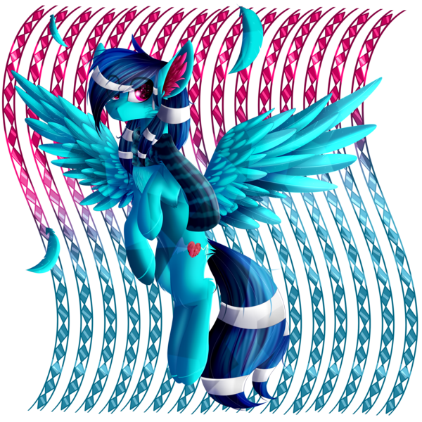 Size: 2449x2449 | Tagged: safe, artist:mediasmile666, derpibooru import, oc, unofficial characters only, pegasus, pony, abstract background, clothes, female, image, looking at you, mare, png, scarf, solo, spread wings, wings