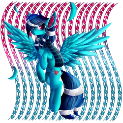 Size: 2449x2449 | Tagged: safe, artist:mediasmile666, derpibooru import, oc, unofficial characters only, pegasus, pony, abstract background, clothes, female, image, looking at you, mare, png, scarf, solo, spread wings, wings