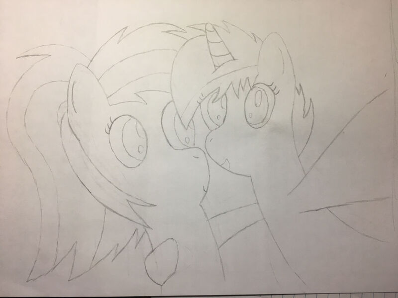 Size: 1280x960 | Tagged: safe, artist:cocacola1012, derpibooru import, oc, oc:cressida, oc:gumdrops, pegasus, pony, unicorn, image, jpeg, selfie, traditional art