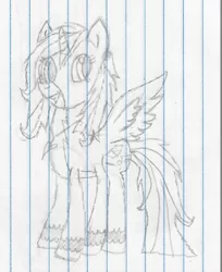 Size: 1096x1344 | Tagged: safe, artist:twin-fan, derpibooru import, oc, unofficial characters only, alicorn, pony, alicorn oc, female, horn, image, jpeg, lineart, lined paper, mare, solo, traditional art, wings