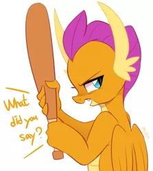 Size: 2139x2400 | Tagged: safe, artist:maren, derpibooru import, smolder, dragon, baseball bat, female, image, looking back, png, simple background, solo, this will end in death, this will end in tears, this will end in tears and/or death, white background