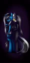 Size: 1414x2965 | Tagged: safe, artist:emalajiss36, derpibooru import, oc, oc:emala jiss, oc:miss smile, unofficial characters only, alicorn, anthro, pegasus, unguligrade anthro, alicorn oc, black sclera, choker, clothes, duo, ear piercing, earring, female, frown, horn, image, jewelry, jpeg, latex, latex suit, pegasus oc, piercing, sombra eyes, spiked choker, wingless, wingless anthro, wings