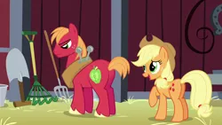 Size: 1280x720 | Tagged: safe, derpibooru import, screencap, applejack, big macintosh, earth pony, pony, brotherhooves social, applebutt, butt, female, image, male, mare, plot, png, stallion