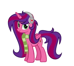 Size: 1553x1393 | Tagged: safe, artist:darbypop1, derpibooru import, oc, oc:alyssa rice, alicorn, pony, clothes, female, heapdhones, image, mare, png, scarf, simple background, solo, transparent background