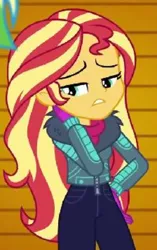 Size: 450x715 | Tagged: safe, derpibooru import, edit, edited screencap, screencap, sunset shimmer, equestria girls, equestria girls series, holidays unwrapped, spoiler:eqg series (season 2), clothes, cropped, image, jacket, jpeg, solo, winter break-in, winter outfit