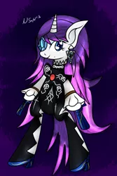 Size: 2165x3249 | Tagged: safe, artist:novaspark, derpibooru import, rarity, bayonetta, bayonetta (character), bipedal, clothes, cosplay, costume, crossover, diamond, ear piercing, earring, eyepatch, female, image, jewelry, piercing, png, solo