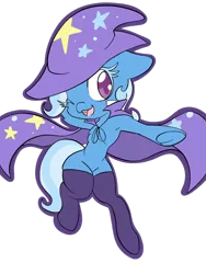 Size: 1536x2048 | Tagged: suggestive, artist:steelsoul, derpibooru import, trixie, pony, armpits, cape, clothes, featureless crotch, female, filly, filly trixie, frog (hoof), hat, image, open mouth, png, simple background, socks, solo, transparent background, trixie's cape, trixie's hat, underhoof, younger
