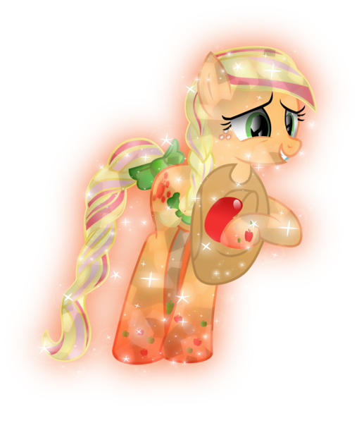 Size: 7006x8128 | Tagged: safe, artist:lincolnbrewsterfan, derpibooru import, applejack, crystal pony, earth pony, pony, crystallized pony, derpibooru exclusive, female, glow, gradient hooves, gradient mane, image, mare, png, rainbow power, rainbow power-ified, simple background, solo, transparent background