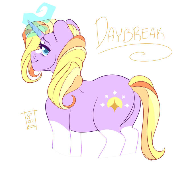 Size: 2480x2303 | Tagged: safe, artist:rainbowfactory20, derpibooru import, oc, oc:daybreak, unofficial characters only, pony, unicorn, butt, glowing horn, horn, image, jpeg, looking back, offspring, parent:starlight glimmer, parent:sunburst, parents:starburst, plot, simple background, socks (coat marking), solo, white background