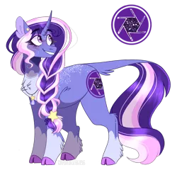 Size: 1020x980 | Tagged: safe, artist:wanderingpegasus, derpibooru import, oc, unofficial characters only, pony, unicorn, braid, chest fluff, cloven hooves, cutie mark, ear fluff, female, image, jewelry, leonine tail, magical lesbian spawn, mare, necklace, offspring, parent:starlight glimmer, parent:trixie, parents:startrix, png, simple background, smiling, solo