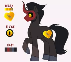 Size: 1200x1050 | Tagged: safe, artist:enigmadoodles, derpibooru import, oc, unofficial characters only, hybrid, image, magical gay spawn, male, offspring, parent:king sombra, parent:lord tirek, png, raised hoof, red and black oc, reference sheet, solo