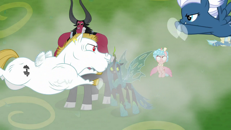 Size: 1920x1080 | Tagged: safe, derpibooru import, screencap, bulk biceps, cozy glow, lord tirek, misty fly, night glider, queen chrysalis, alicorn, centaur, changeling, changeling queen, pegasus, pony, the ending of the end, alicornified, cozycorn, female, filly, image, male, mare, nose piercing, nose ring, piercing, png, race swap, stallion, ultimate chrysalis