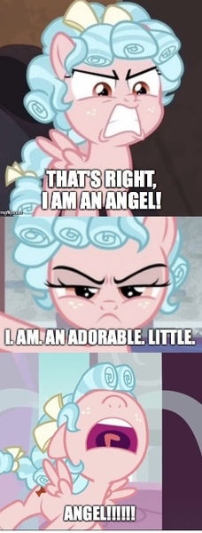 Size: 247x650 | Tagged: safe, derpibooru import, edit, edited screencap, screencap, cozy glow, pegasus, pony, frenemies (episode), marks for effort, school raze, angry, caption, cats don't dance, cozy glow is best facemaker, crying, darla dimple, female, filly, foal, image, image macro, jpeg, reference, solo, text
