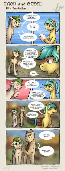 Size: 2336x6182 | Tagged: safe, artist:helmie-art, derpibooru import, oc, oc:karoline skies, oc:lodvik, oc:raido, earth pony, pony, comic:iron and steel, image, jpeg