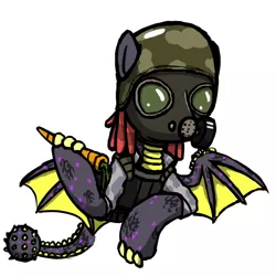 Size: 750x750 | Tagged: safe, artist:vadytwy, derpibooru import, dracony, dragon, hybrid, pony, bulletproof vest, carrot, dragon wings, dreadlocks, food, gas mask, helmet, image, jpeg, mask, military, respirator, wat, wings