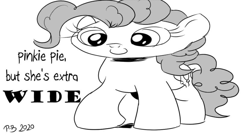 Size: 1200x675 | Tagged: safe, artist:pony-berserker, derpibooru import, pinkie pie, earth pony, image, meme, monochrome, png, pony-berserker's twitter sketches, solo, stippling, wide, wide pony, wide putin