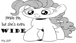 Size: 1200x675 | Tagged: safe, artist:pony-berserker, derpibooru import, pinkie pie, earth pony, image, meme, monochrome, png, pony-berserker's twitter sketches, solo, stippling, wide, wide pony, wide putin