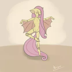 Size: 3000x3000 | Tagged: safe, artist:kamikazelenna, derpibooru import, fluttershy, anthro, bat pony, plantigrade anthro, pony, abstract background, ballerina, bat ponified, bat wings, doll, eyes closed, fangs, female, flutterbat, image, mare, open mouth, png, race swap, smiling, solo, toy, wings