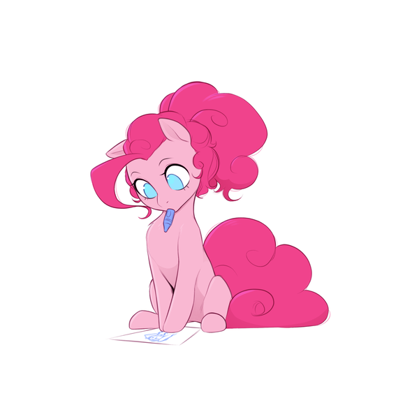 Size: 3000x3000 | Tagged: questionable, artist:captainpudgemuffin, derpibooru import, pinkie pie, earth pony, pony, breasts, crayon, drawing, image, mouth hold, nipples, no catchlights, no pupils, nudity, paper, png, simple background, solo, subtly questionable, white background