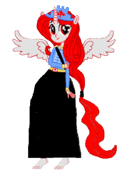 Size: 431x597 | Tagged: safe, artist:loomytyranny, derpibooru import, alicorn, hybrid, equestria girls, barefoot, canada, canadian leaf, crown, feet, image, jewelry, monarch, monarchist, png, ponytail, regalia, tyrant, wings