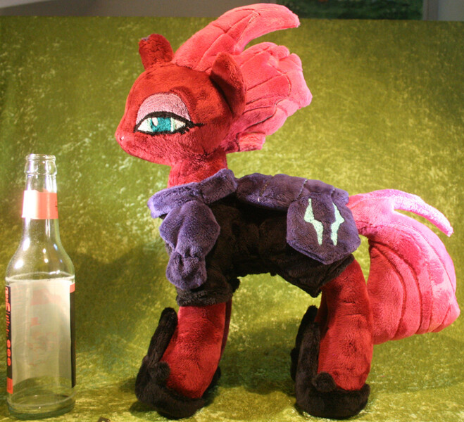 Size: 1000x910 | Tagged: safe, artist:bastler, derpibooru import, tempest shadow, pony, unicorn, armor, bottle, broken horn, female, hoof shoes, horn, image, irl, jpeg, mare, photo, plushie