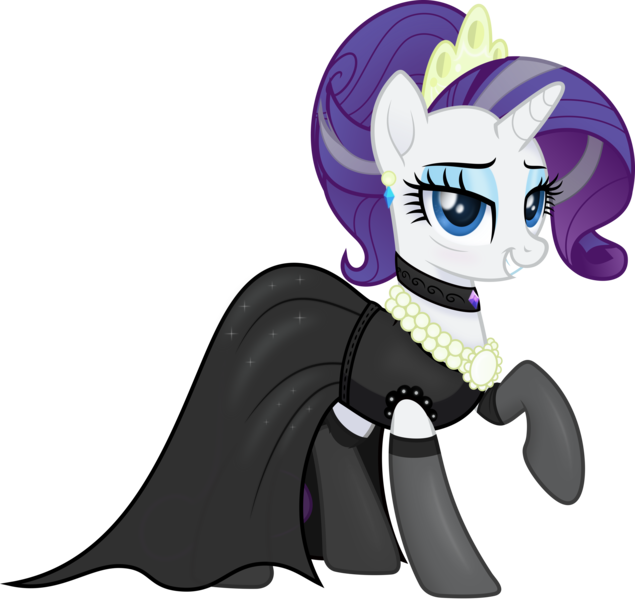 Size: 6000x5670 | Tagged: safe, artist:negatif22, derpibooru import, rarity, pony, unicorn, the last problem, .svg available, audrey hepburn, choker, clothes, dress, female, holly golightly, image, lidded eyes, looking at you, makeup, mare, movie accurate, older, older rarity, png, simple background, smiling, socks, solo, thigh highs, transparent background, vector