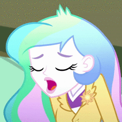 Size: 1080x1080 | Tagged: safe, derpibooru import, screencap, princess celestia, eqg summertime shorts, equestria girls, subs rock, animated, brooch, cropped, cutie mark accessory, cutie mark brooch, female, image, jewelry, moaning, out of context, principal celestia, sigh, solo, webm