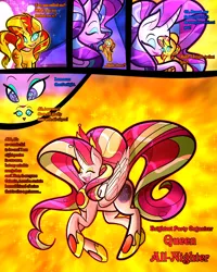 Size: 2400x3000 | Tagged: safe, artist:keytee-chan, derpibooru import, applejack, fluttershy, pinkie pie, rainbow dash, rarity, starlight glimmer, sunset shimmer, twilight sparkle, oc, oc:princess glimmering ball, oc:queen all-nighter, alicorn, unicorn, comic:the great big fusion 1 remake, comic, fusion, fusion:princess glimmering ball, fusion:queen all nighter, hair bun, image, lipstick, png