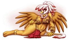 Size: 2925x1645 | Tagged: suggestive, artist:king-kakapo, derpibooru import, oc, oc:talisa pierce, unofficial characters only, anthro, digitigrade anthro, gryphon, ankle cuffs, armlet, belly button, big breasts, breasts, cheek fluff, cleavage, clothes, collar, commission, cuffs, female, griffon oc, hair tie, hand on hip, image, jewelry, loincloth, looking at you, not gilda, open mouth, png, shoulder fluff, simple background, slave leia outfit, solo, solo female, spread wings, tail, thighs, thunder thighs, transparent background, wings