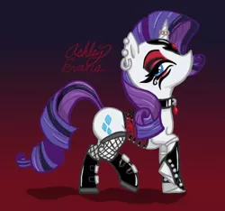 Size: 587x550 | Tagged: safe, artist:smooth-criminal-13, derpibooru import, rarity, pony, unicorn, choker, clothes, corset, ear piercing, earring, eyeshadow, female, fishnets, goth, gradient background, horn, horn ring, image, jewelry, jpeg, makeup, mare, mascara, piercing, profile, ring, solo