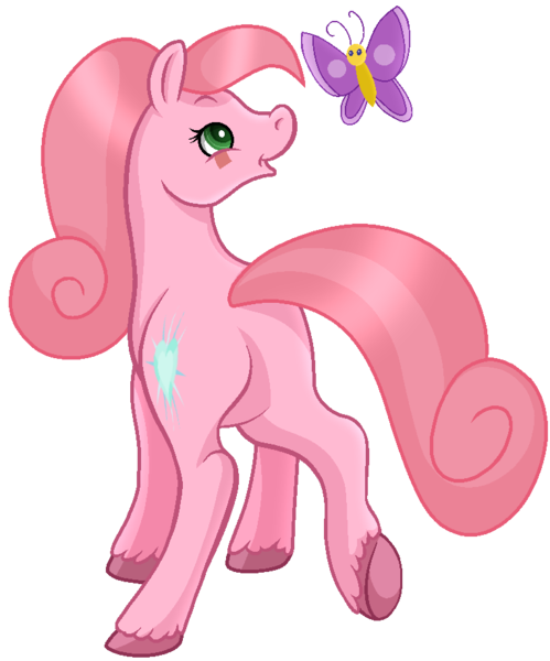 Size: 764x919 | Tagged: safe, artist:muhammad yunus, derpibooru import, ponified, butterfly, earth pony, insect, pony, aelita schaeffer, butt, code lyoko, female, g2, green eyes, image, mare, open mouth, pink hair, plot, png, simple background, transparent background