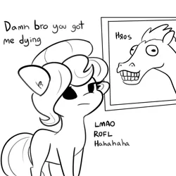 Size: 3000x3000 | Tagged: safe, artist:tjpones, derpibooru import, oc, oc:brownie bun, unofficial characters only, earth pony, pony, black and white, brownie bun is not amused, female, grayscale, hoers, image, lineart, mare, monochrome, png, sarcasm, simple background, solo, unamused, white background