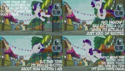 Size: 2000x1125 | Tagged: safe, derpibooru import, edit, edited screencap, editor:quoterific, screencap, lucky breaks, neigh sayer, pegasus olsen, peggy holstein, rarity, the gift of the maud pie, behaving like pinkie pie, camera, image, manehattan, market, meme, png, rariball