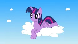 Size: 1920x1080 | Tagged: safe, artist:ursamanner, derpibooru import, twilight sparkle, twilight sparkle (alicorn), alicorn, pony, cloud, crossed hooves, female, image, jpeg, on a cloud, show accurate, sitting, sitting on cloud, sky, smiling, solo