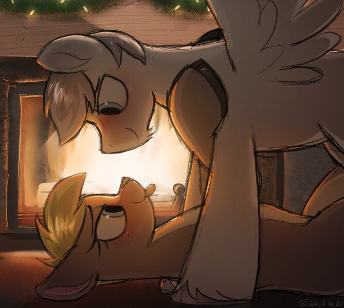 Size: 3347x3000 | Tagged: safe, artist:selenophile, derpibooru import, oc, oc:canvas, oc:seleno, unofficial characters only, deer, :p, cute, deer oc, fire, fireplace, garland, image, jpeg, looking at each other, tongue out