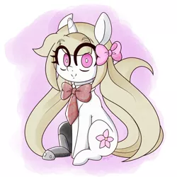 Size: 1900x1900 | Tagged: safe, artist:fullmetalpikmin, derpibooru import, oc, oc:cherry blossom, bowtie, image, pigtails, png, sitting, smiling, twintails