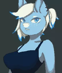 Size: 715x831 | Tagged: safe, artist:wild_kissel, derpibooru import, oc, oc:freezing blizzard, unofficial characters only, anthro, pegasus, blue eyes, blue fur, clothes, ear piercing, freckles, highlights, image, piercing, png, solo, tanktop, torso