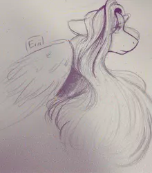 Size: 1433x1626 | Tagged: safe, artist:eriiair, derpibooru import, fluttershy, pegasus, pony, bust, female, floppy ears, grayscale, image, jpeg, mare, monochrome, pencil drawing, portrait, profile, sketch, solo, traditional art, wings