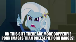 Size: 1280x714 | Tagged: suggestive, derpibooru import, edit, edited screencap, screencap, trixie, equestria girls, rainbow rocks, caption, female, image, image macro, implied cheese sandwich, implied cheesepie, implied copper plume, implied pinkie pie, implied shipping, implied straight, jpeg, meme, op is a duck, op is trying to start shit, text, trixie yells at everything