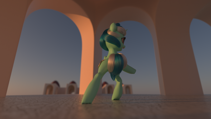 Size: 3840x2160 | Tagged: safe, artist:santiblocks, derpibooru import, lyra heartstrings, pony, 3d, bipedal, bipedal leaning, female, image, leaning, png, solo