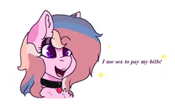Size: 1008x624 | Tagged: safe, artist:naaltive, derpibooru import, oc, oc:alluring gaze, unofficial characters only, earth pony, pony, bust, choker, earth pony oc, eyeshadow, female, happy, image, makeup, open mouth, png, shitposting, simple background, solo, truth, white background