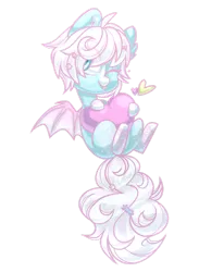 Size: 1280x1744 | Tagged: safe, artist:cloud-fly, artist:system-destroyer, artist:technodjent, derpibooru import, oc, unofficial characters only, bat pony, pony, chibi, collaboration, commission, eye clipping through hair, heart, image, looking at you, one eye closed, png, simple background, smiling, solo, spread wings, tongue out, transparent background, wings, wink, ych result