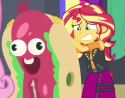 Size: 671x530 | Tagged: safe, derpibooru import, screencap, sunset shimmer, costume conundrum, costume conundrum: sunset shimmer, equestria girls, equestria girls series, spoiler:eqg series (season 2), cropped, female, geode of empathy, hot dog costume, image, magical geodes, png