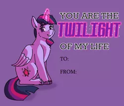 Size: 3500x3000 | Tagged: safe, artist:applejackofalltrades, derpibooru import, twilight sparkle, twilight sparkle (alicorn), alicorn, pony, glowing horn, hearts and hooves day, holiday, horn, image, magic, magic aura, png, smiling, solo, text, valentine's day, valentine's day card