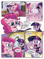 Size: 768x1024 | Tagged: safe, artist:pencils, derpibooru import, idw, pinkie pie, twilight sparkle, twilight sparkle (alicorn), alicorn, earth pony, pony, spoiler:comic, spoiler:comic94, book, female, glasses, image, jpeg, mare, season 10, twilighting, twilynanas